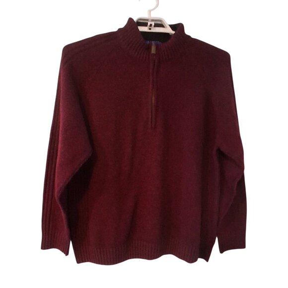 Pendleton sweater mens XL Shetland Wool 1/4 zip pullover dark red burgandy - Picture 1 of 5